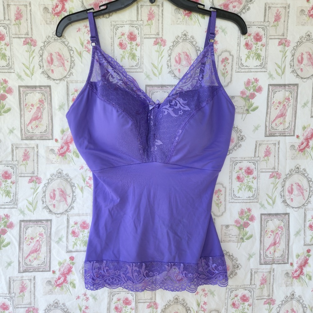 Rhonda Shear Pin Up Girl Lace Camisole Tank Top Purple Shapewear Cami Womens XL